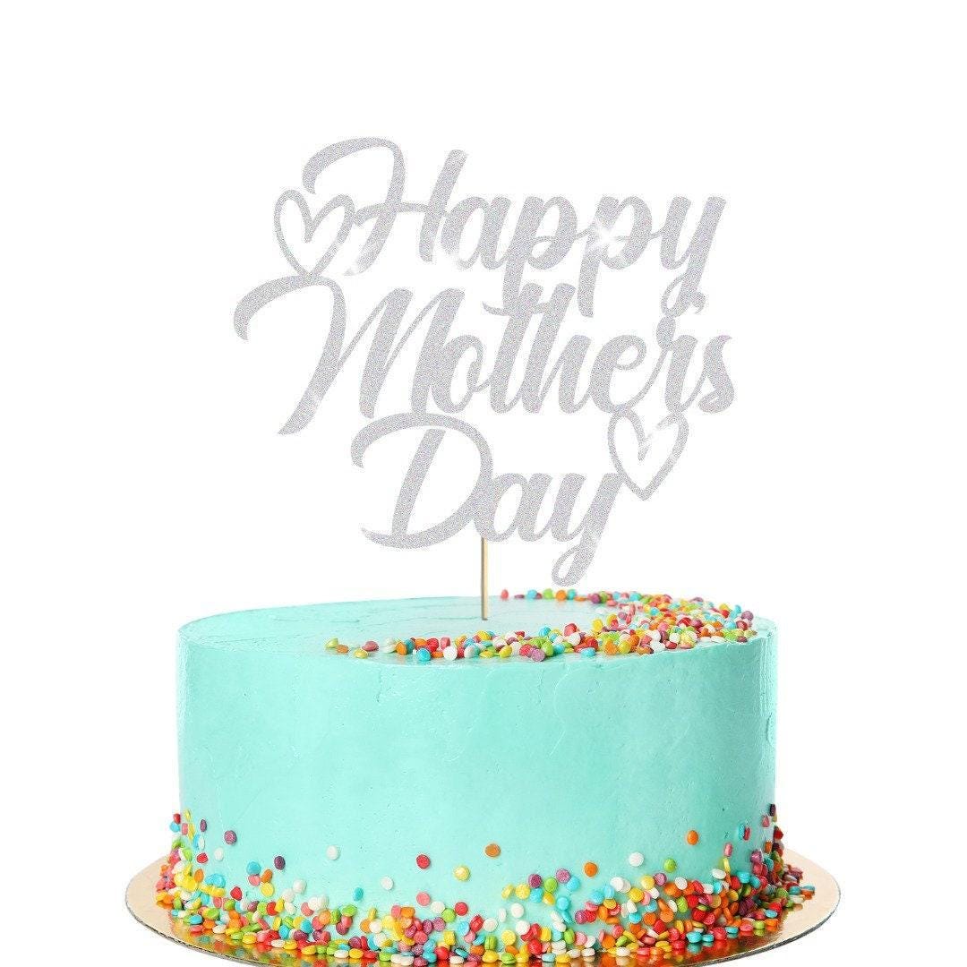 Happy Mothers Day Glitter Cake Topper Hearts Design Birthday Decoration