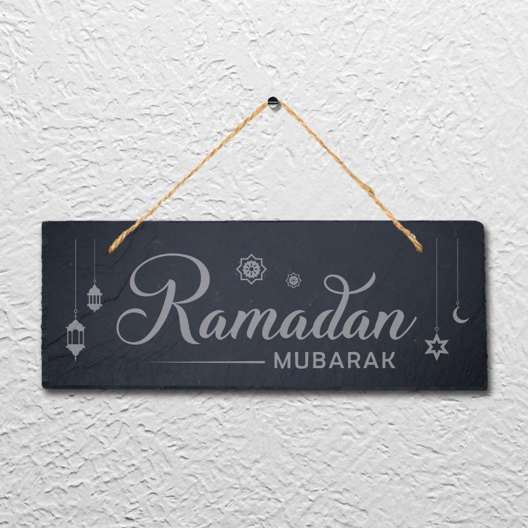 Ramadan Mubarak Laser Engraved Islamic Arabic Wall Hanging Slate Plaque Sign