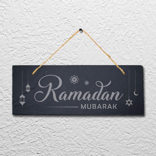 Ramadan Mubarak Laser Engraved Islamic Arabic Wall Hanging Slate Plaque Sign