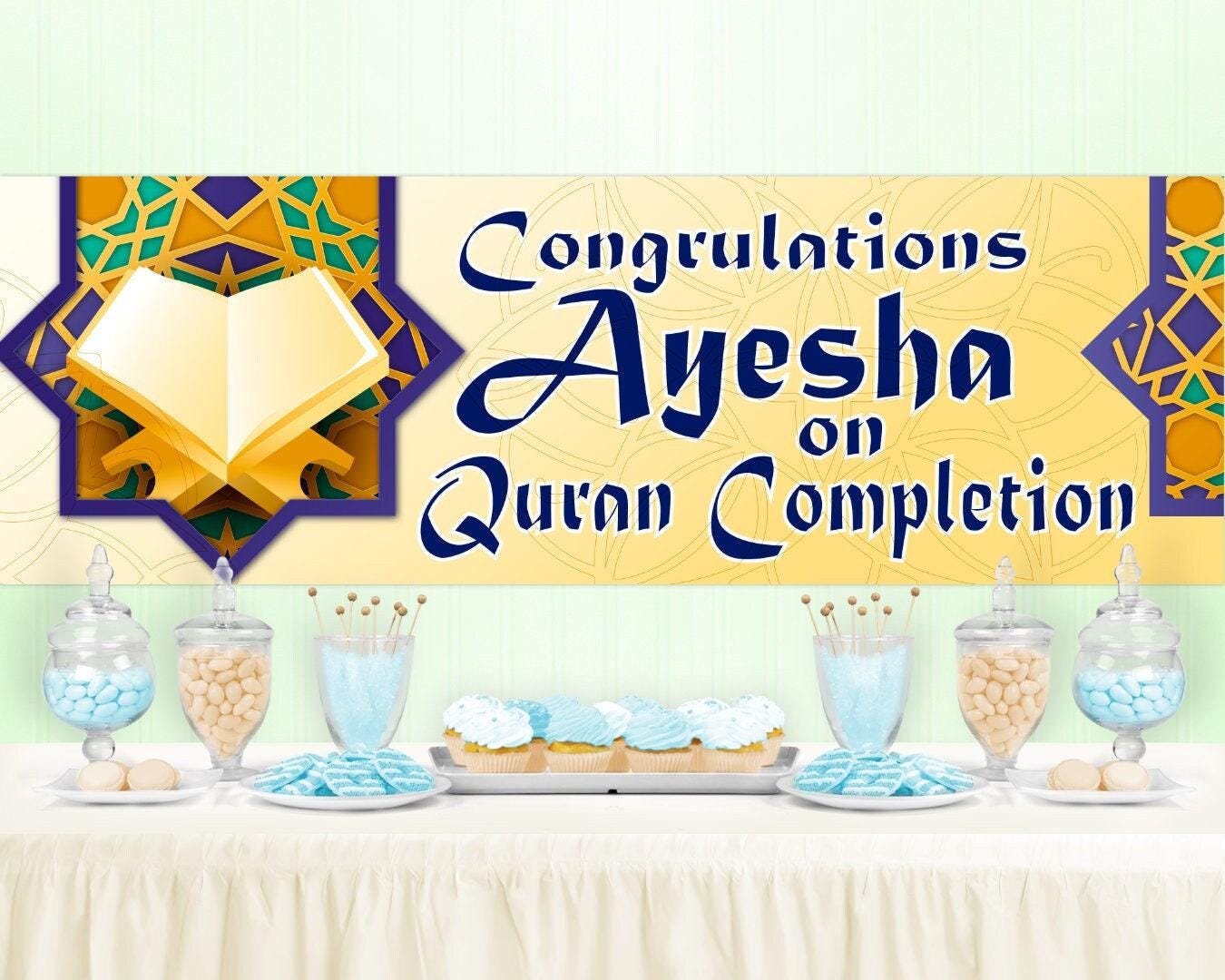 Personalised Quran Completion Banner: Set of 2, Celebration Decor