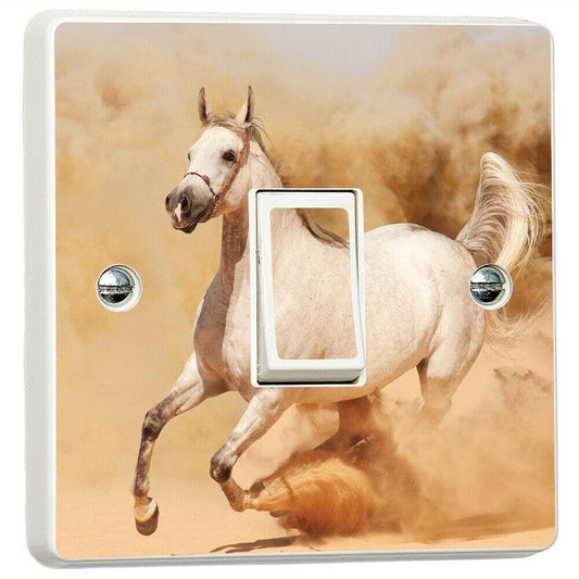 Running White Horse Sand Dust Light Switch Sticker Cover Vinyl Skin Wall Decal