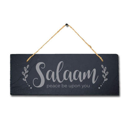 Salam Peace Be Upon You Laser Engraved Islamic Arabic Hanging Slate Plaque Sign