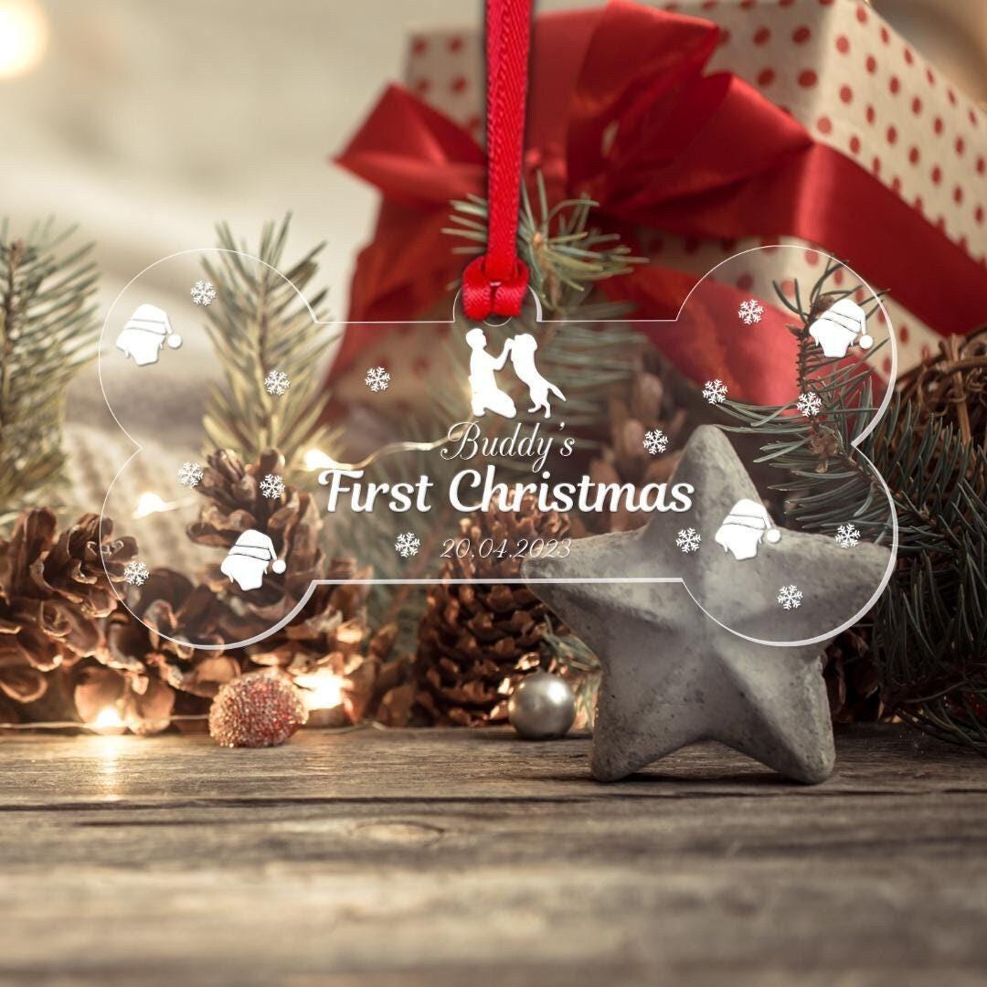 Personalised Dog First Christmas Bone Bauble Any Name Date Bauble Gift Keepsake Tree Dcor