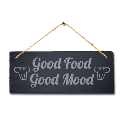 Good Food Good Mood Laser Engraved Hanging Slate Kitchen Restaurant Plaque Sign