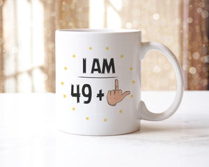 Funny 50th Birthday Mug & Coaster Set: Rude Middle Finger Design