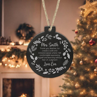 Personalised Christmas Bauble Hanging Tree Decor Teacher Ornament Round Xmas Keepsake Gift
