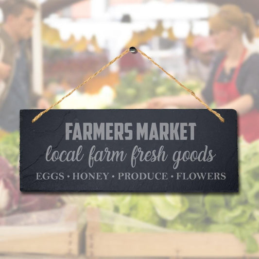 Farmers Market Hanging Slate Sign Engraved Sign Local Farm Fresh Goods Home Gift