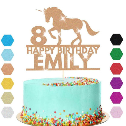 Personalised Unicorn Cake Topper Party Birthday Cake Decoration Any Name & Age