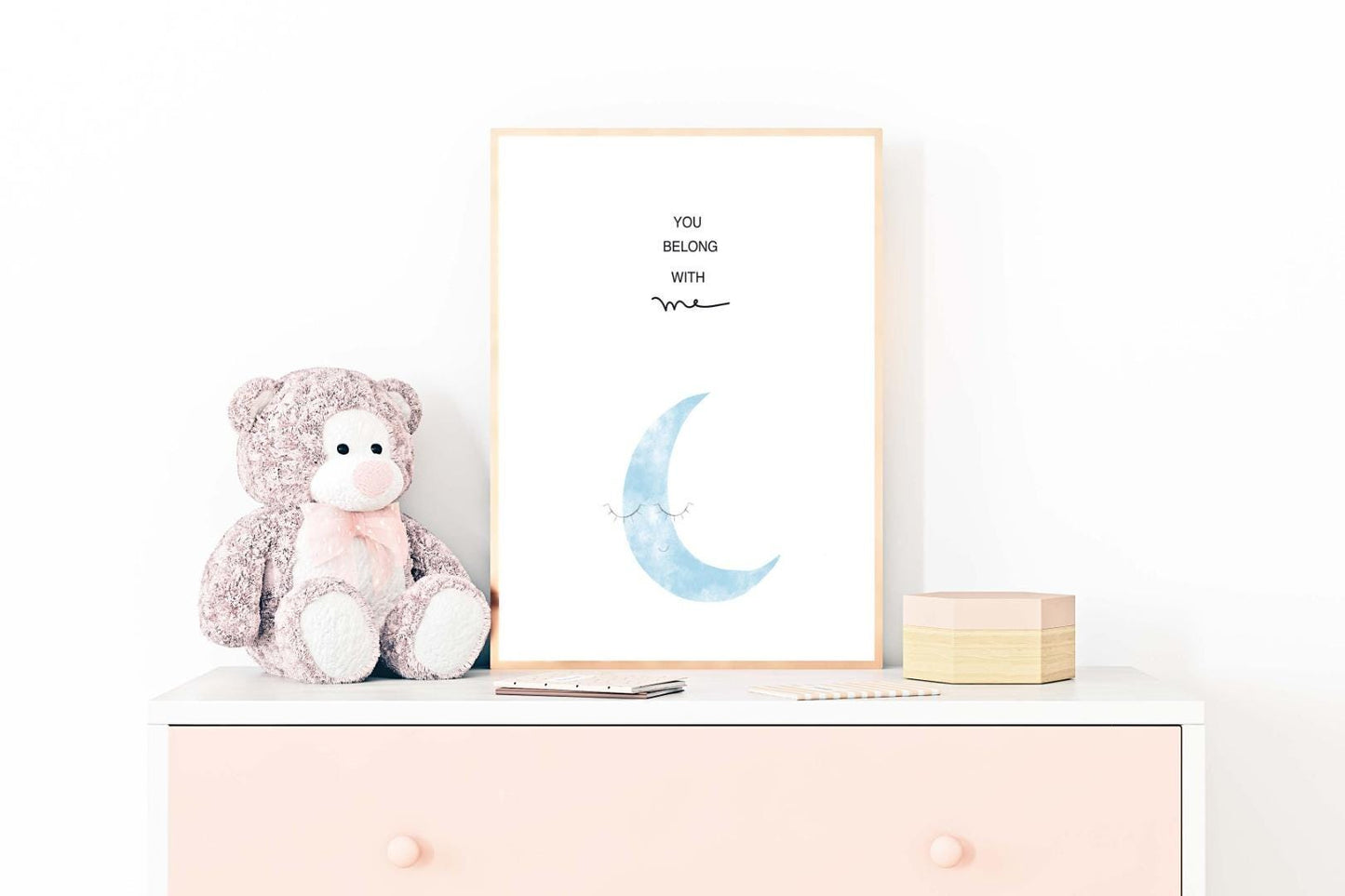 Moon Eyelashes Kids Boho Watercolour Hand Painted Effect Nursery Wall Art Poster