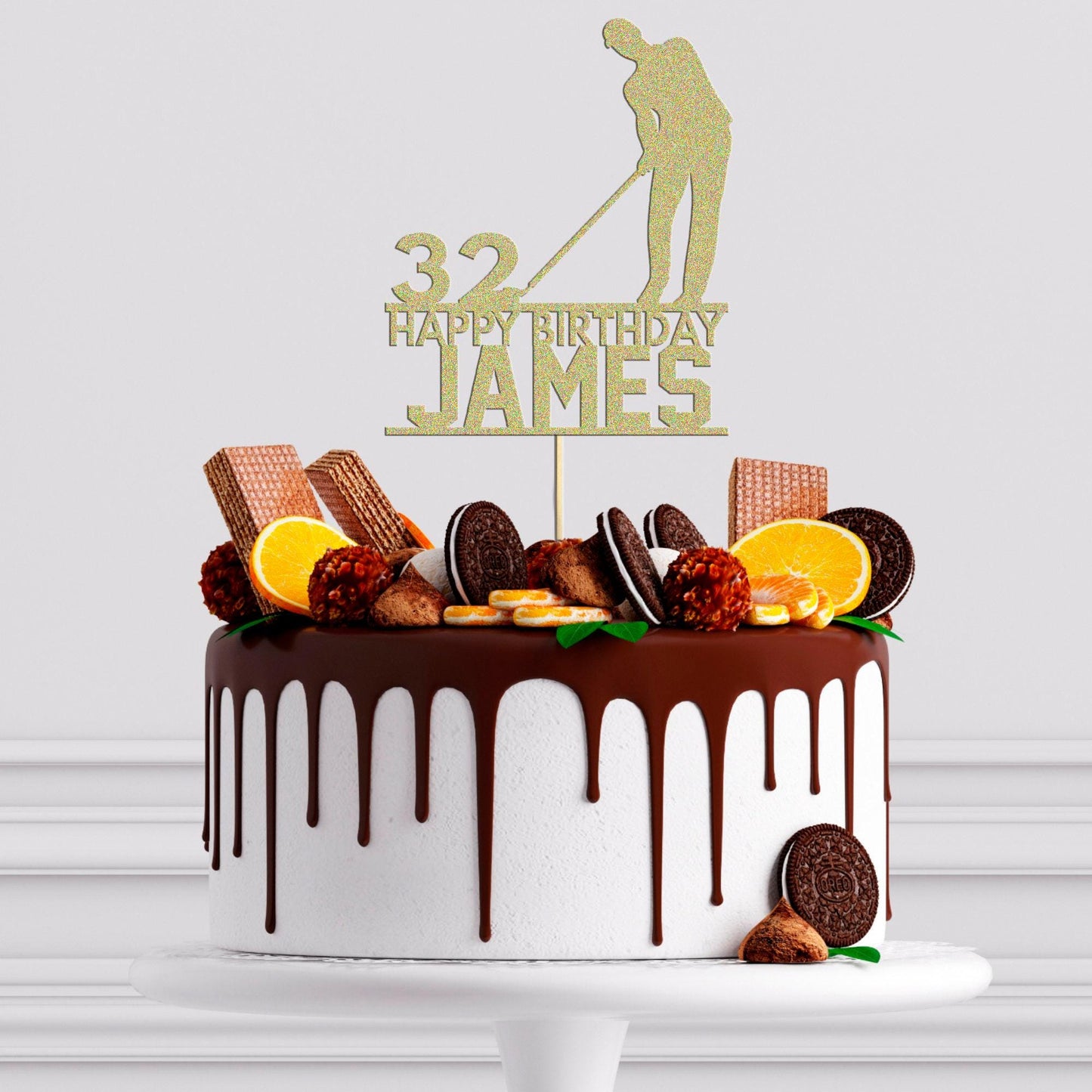 Custom Glitter Golf Cake Topper: Personalised Birthday Decoration