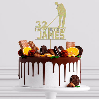 Custom Glitter Golf Cake Topper: Personalised Birthday Decoration