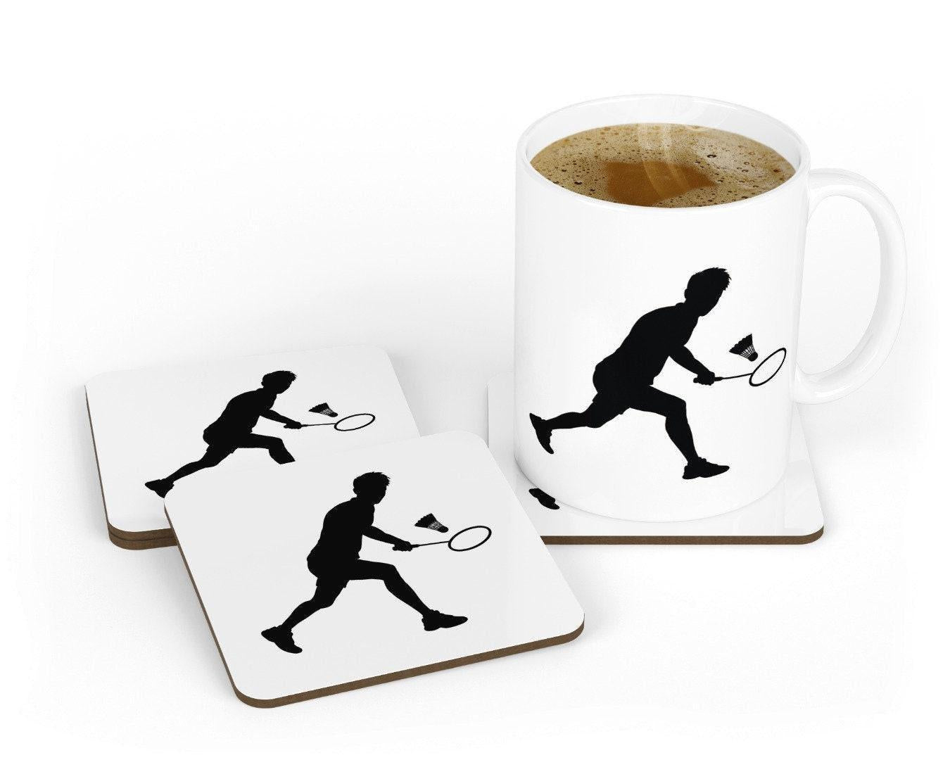 Badminton Player Sports Player Novelty Coffee Ceramic Mug Tea Cup And Coaster Set Gift