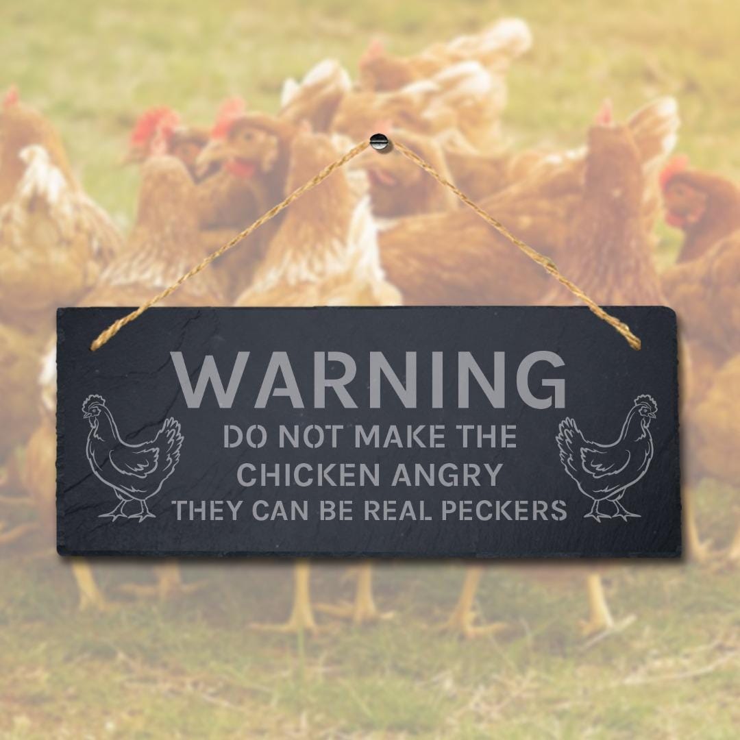 Warning Do Not Make Chicken Angry Engraved Hanging Slate Chick Shed Plaque Sign