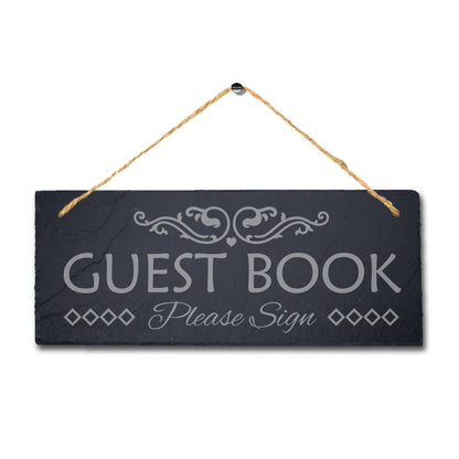 Guest Book Engraved Hanging Rustic Slate Wedding Album Christening Plaque Sign