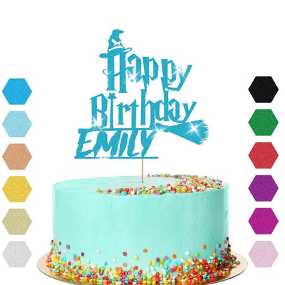 Witch Broomstick Glitter Cake Topper Personalised Halloween Birthday Decoration