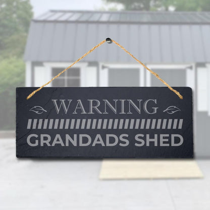 Warning Grandads Shed Laser Engraved Hanging Slate Home Shed Plaque Sign