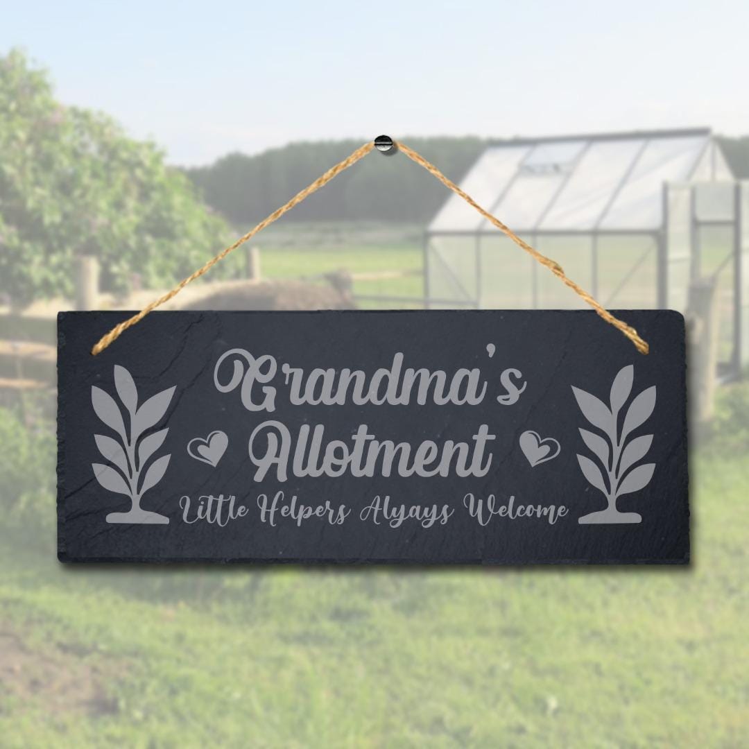 Grandmas Allotment Little Helper Always Welcome Hanging Slate Garden Decor Sign