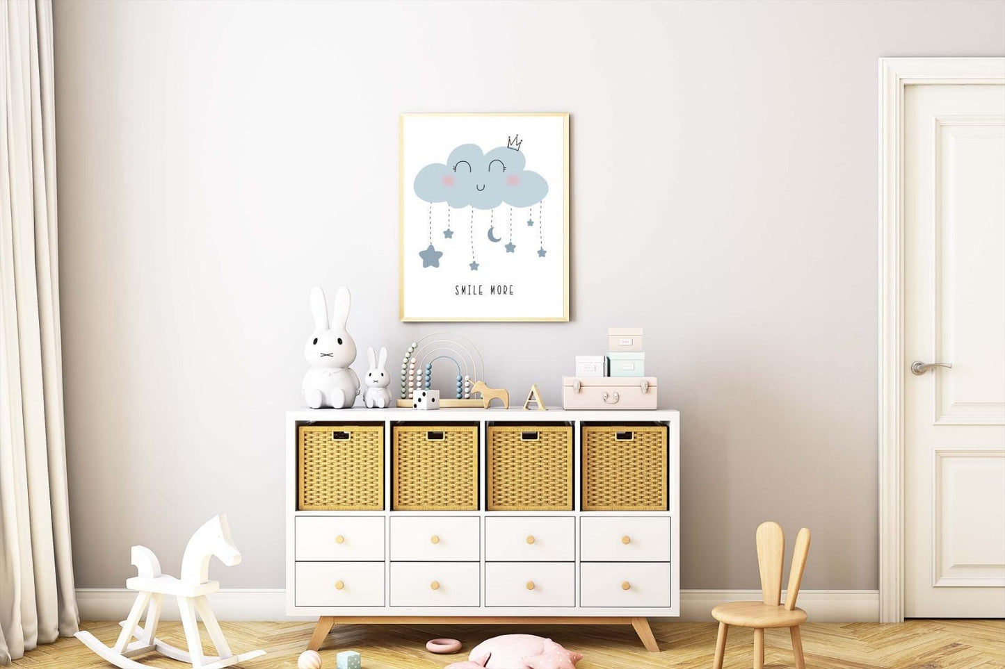 Smile Clouds Girls Boho Watercolour Hand Painted Effect Nursery Wall Art Poster