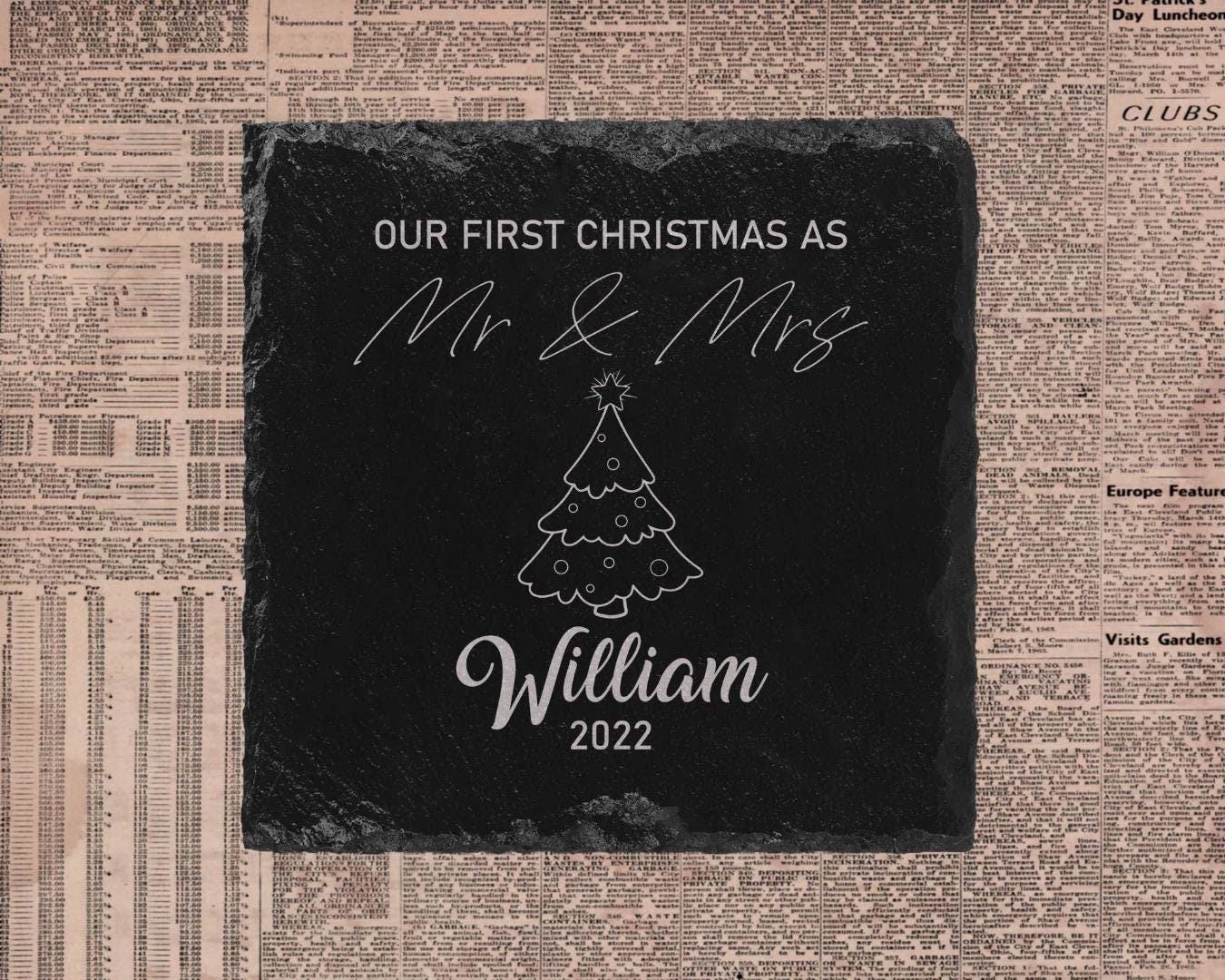 Personalised First Christmas As Mr Mrs Slate Coasters Name Laser Engraved Gift