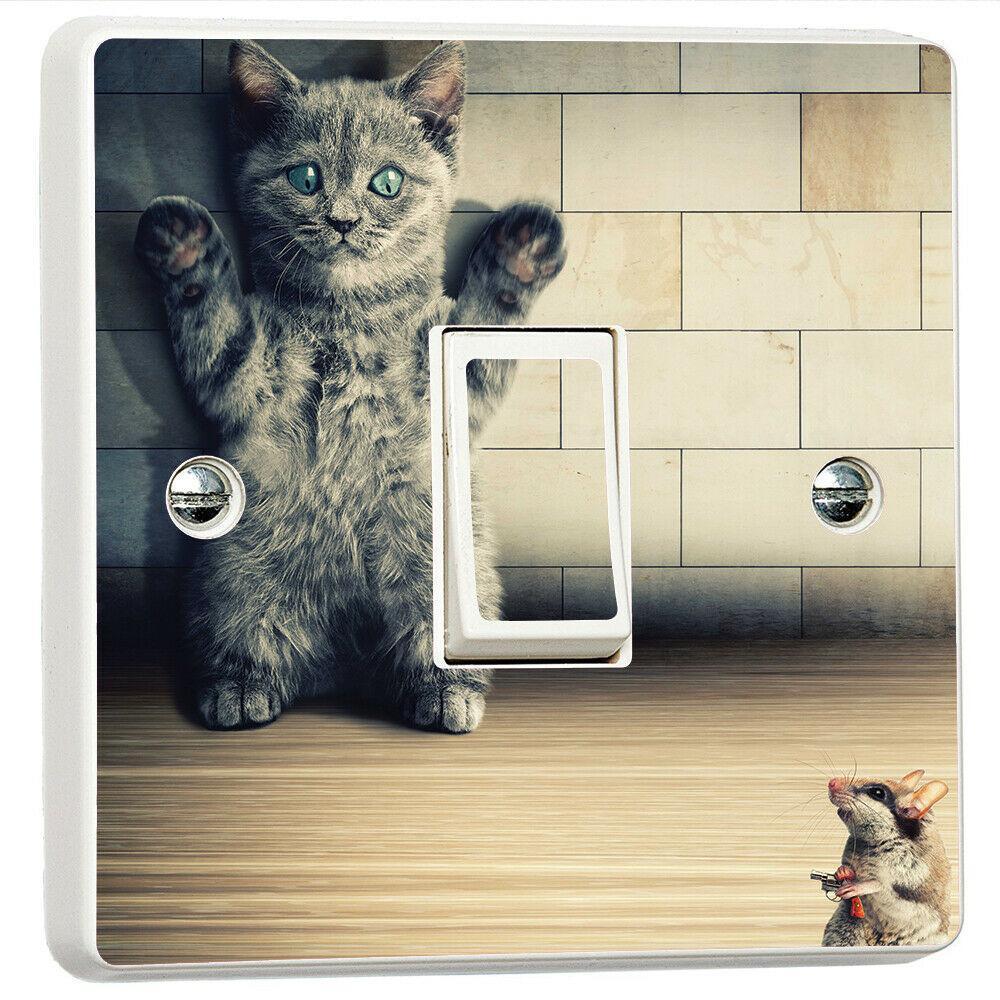 Cat vs Mice 3D Light Switch Sticker: Funny Humor Vinyl Decal