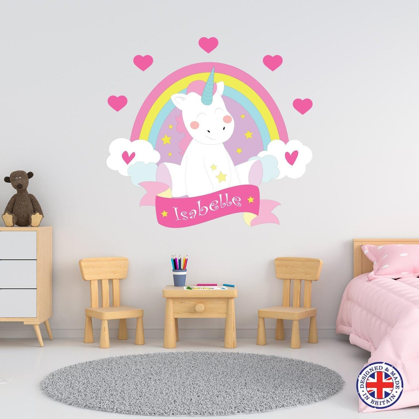 Unicorn Wall Sticker Personalised Girls Bedroom Nursery Kids Name Rainbow Vinyl