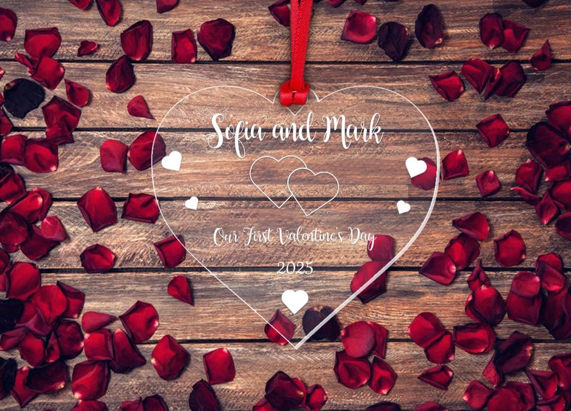 Personalised Our 1st Christmas Bauble Couple Gift First Valentines Day Heart Ornament
