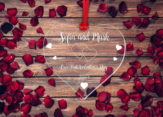 Personalised Our 1st Christmas Bauble Couple Gift First Valentines Day Heart Ornament