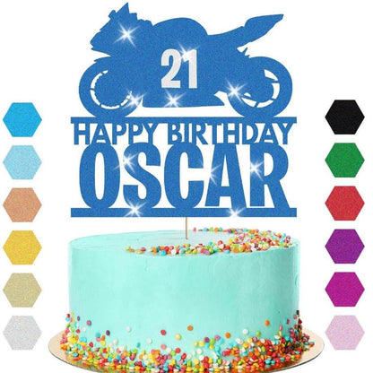 Motorbike Racing Cake Topper Personalised Boys Birthday Decoration Any Name Age