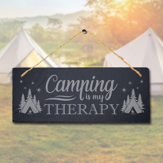 Camping Therapy Laser Engraved Hanging Slate Plaque Summer Adventurer Tour Sign