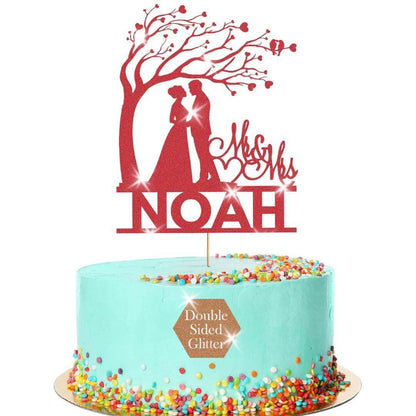 Personalised Wedding Cake Topper Mr & Mrs Anniversary Love Birds Cake Decoration