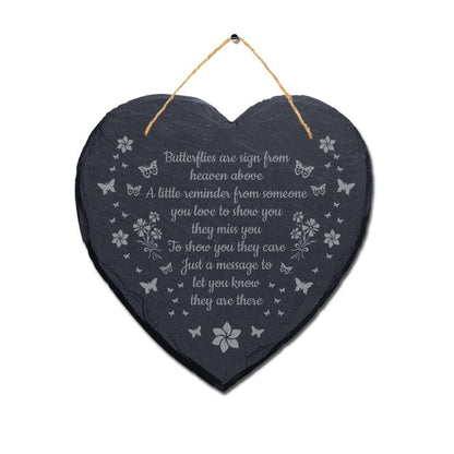 Butterflies Are Sign From Heaven Engraved Hanging Memorial Heart Shape Slate Sign