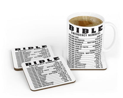 Bible Emergency Numbers Mug & Coaster Set - Christian Gift