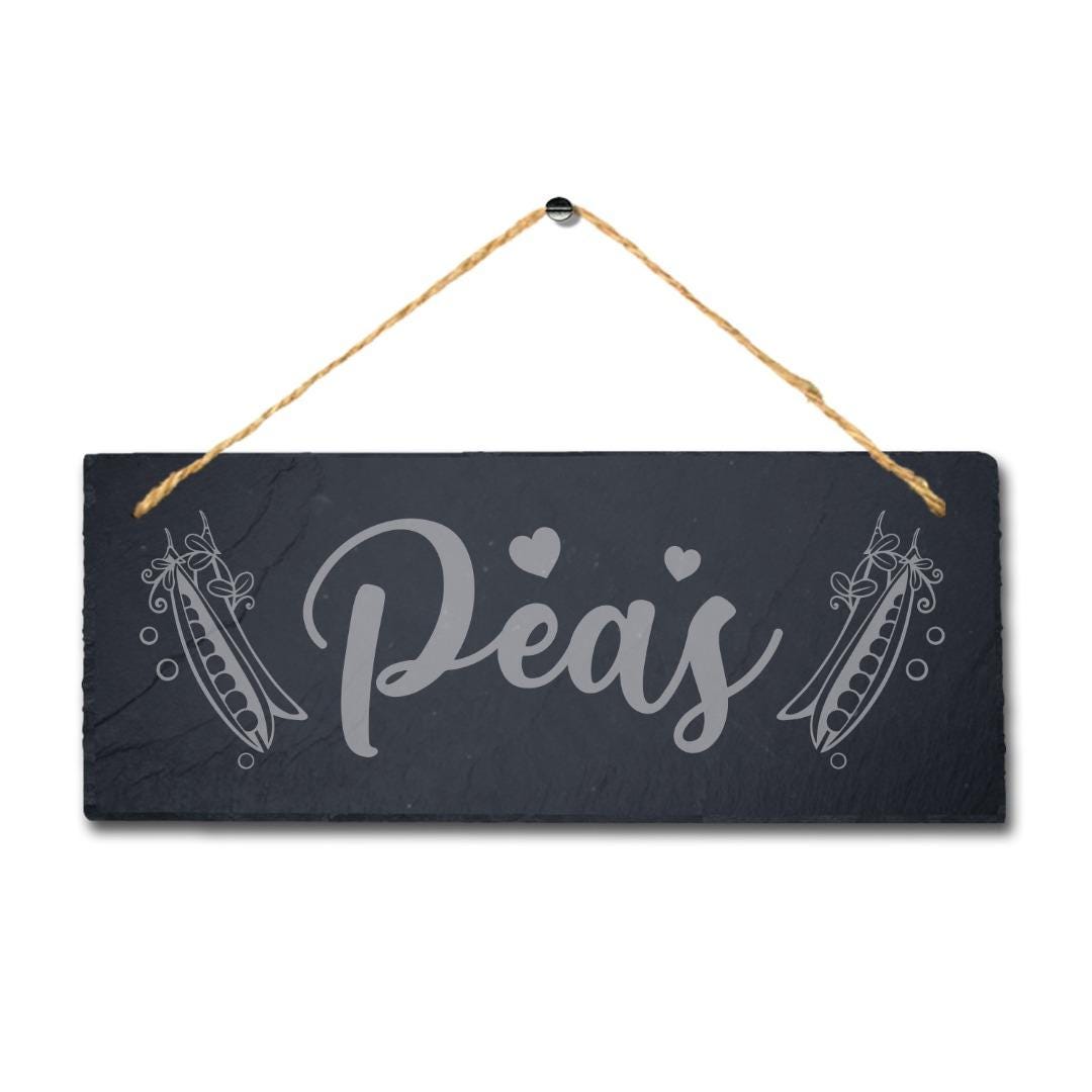 Peas Laser Engraved Hanging Slate Vegetable Patch Garden Allotment Plaque Sign