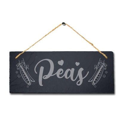 Peas Laser Engraved Hanging Slate Vegetable Patch Garden Allotment Plaque Sign