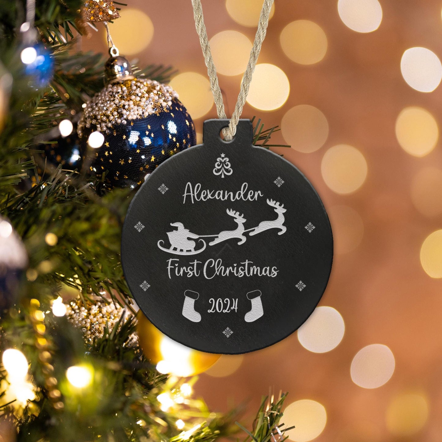 Babys First Christmas Bauble Personalised 1st Xmas Tree Hanging New Born Ornament Name Keepsake