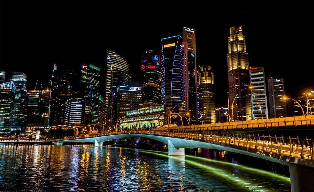 Singapore Skyline Wall Sticker: 3D Window Night View Mural