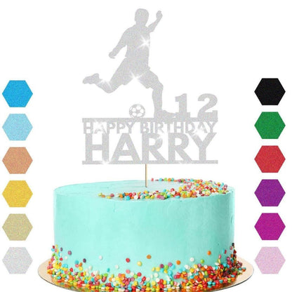 Football Cake Topper Personalised Footballer Birthday Decoration Any Name & Age