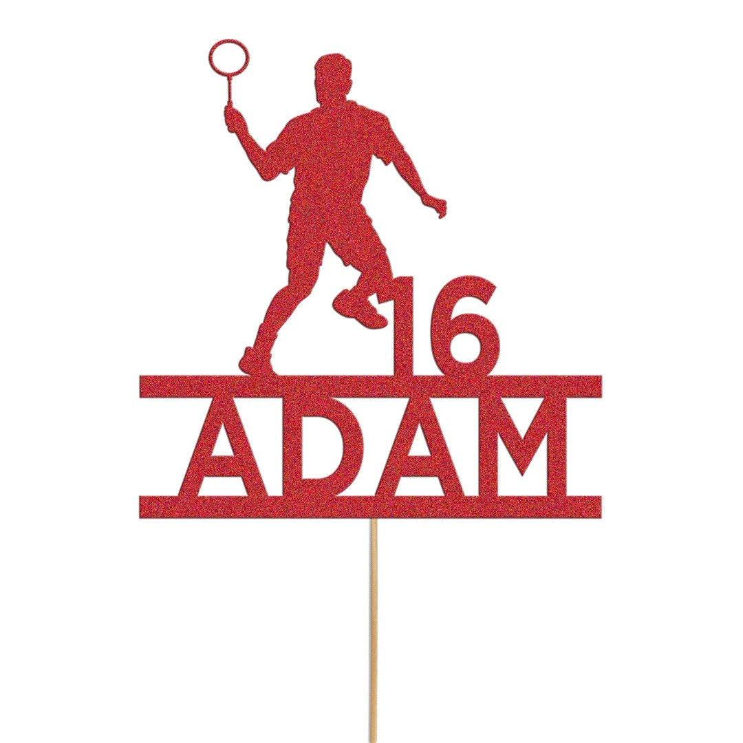 Personalised Badminton Player Glitter Cake Topper: Any Name & Age