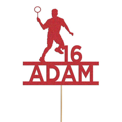 Personalised Badminton Player Glitter Cake Topper: Any Name & Age