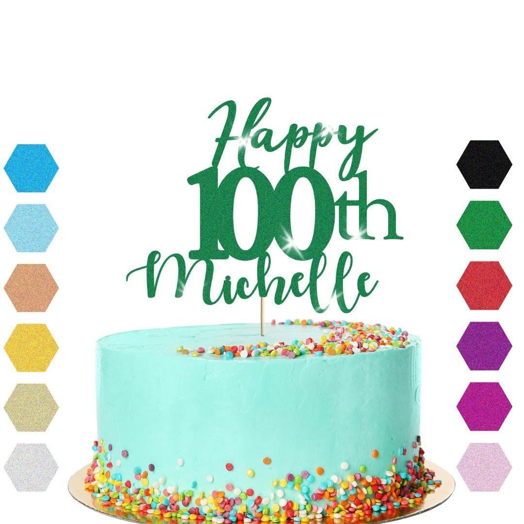 Personalised Name 100th Birthday Glitter Cake Topper Party Cake Decoration Gift