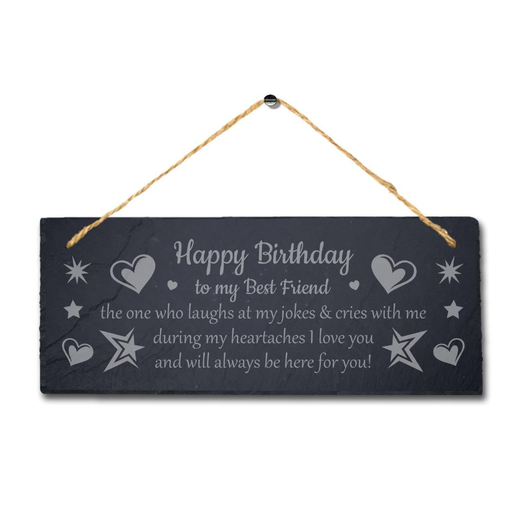 Birthday Best Friend Engraved Hanging Slate Friendship Novelty Gift Plaque Sign