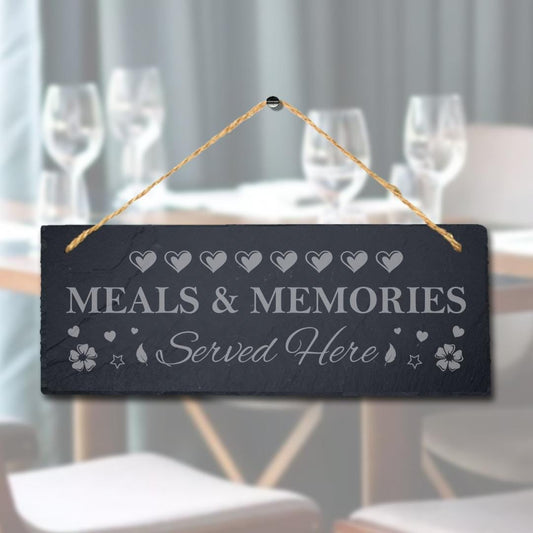 Meals Memories Hanging Slate Sign Laser Engraved Plaque Wall Kitchen Home Gift