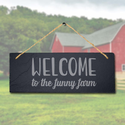 Funny Farm Hanging Slate Sign Laser Engraved Gate Door Plaque Garden Home Gift