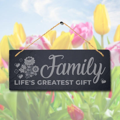 Family Life Greatest Gift Laser Engraved Hanging Slate Home Decor Plaque Sign
