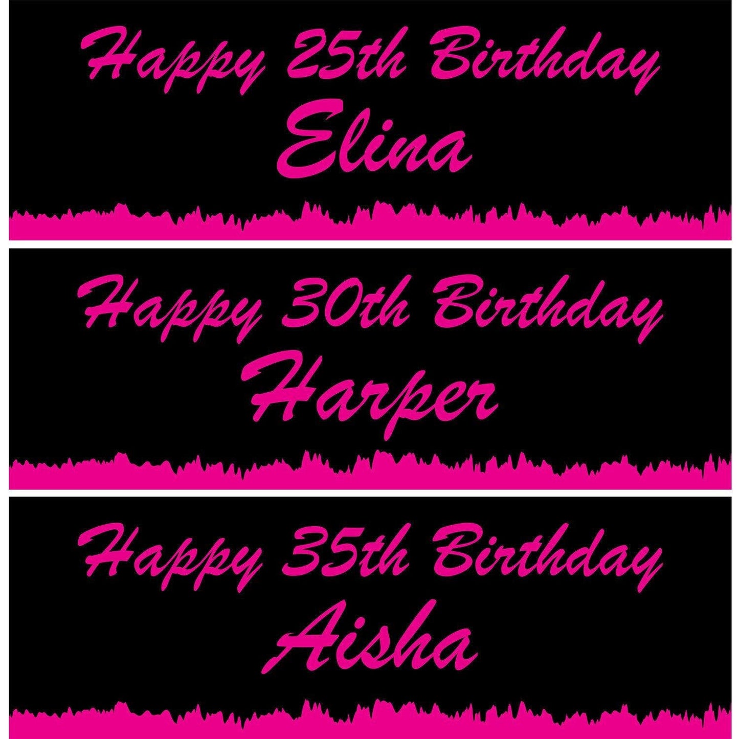 Personalised Birthday Banner: Black & Hot Pink Party Decoration (Set of 2)