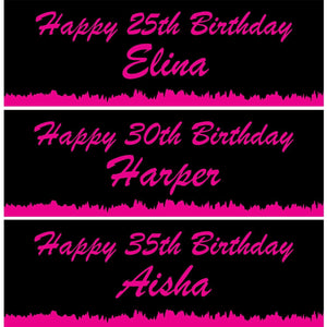 Personalised Birthday Banner: Black & Hot Pink Party Decoration (Set of 2)
