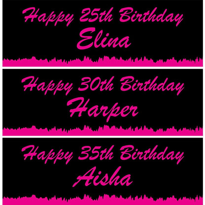 Personalised Birthday Banner: Black & Hot Pink Party Decoration (Set of 2)