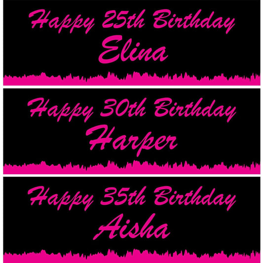 Personalised Birthday Banner: Black & Hot Pink Party Decoration (Set of 2)