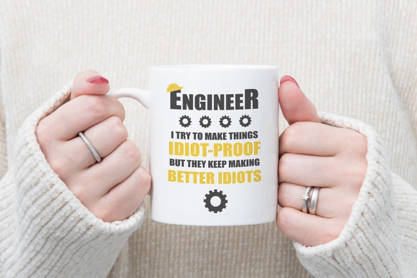 Funny Engineer - I Try To Make Things Idiot Proof, Novelty Coffee Mug & Coaster