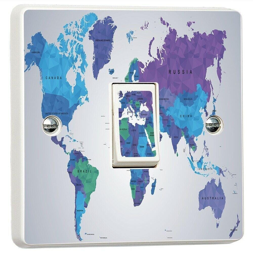 3d World Map Light Switch Sticker Cover Vinyl Skin Wall Decal Decor